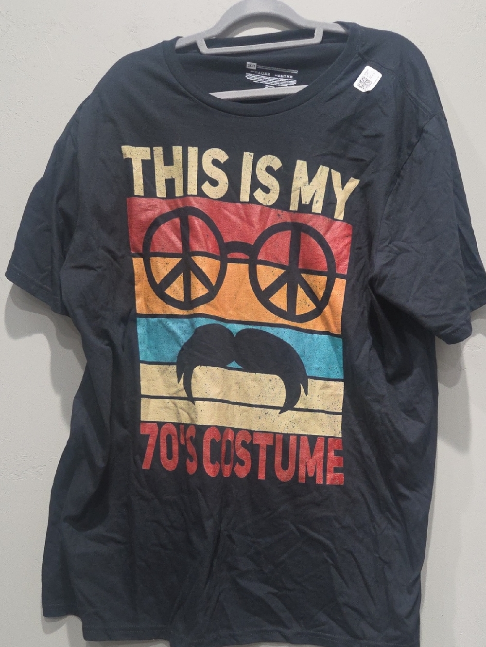 Retro 70's Costume Graphic Tee - Black with Red/Orange/Blue Stripes